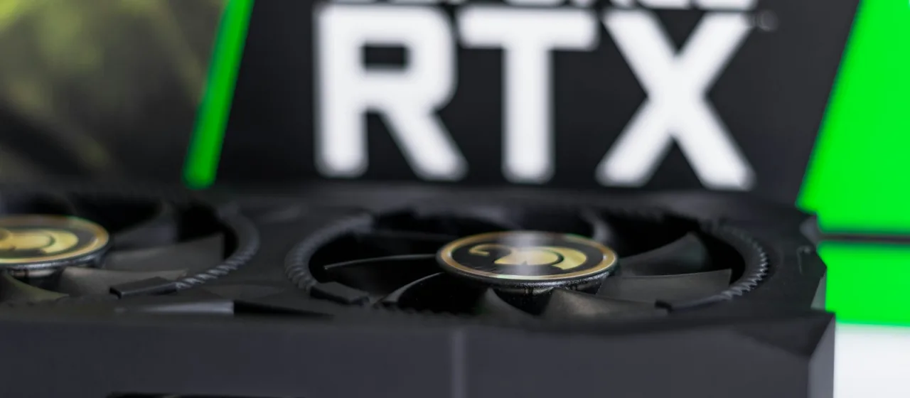 Close view of a graphics card resting on a table